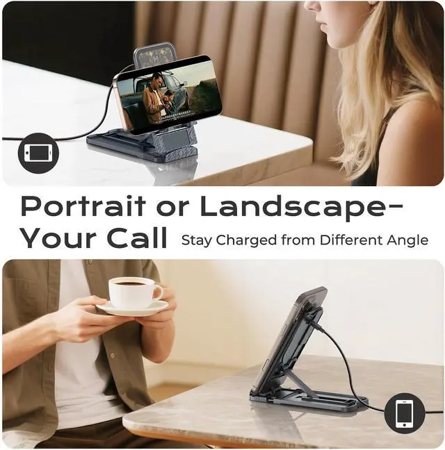 Alt view image 6 of 7 - 2 Packs 15W Fast Wireless Phone Charger Foldable Cell Phone Wireless Charging Station Compatible with iPhone 16 15 14 13 12 11 Pro Xs Xs Max Xr X 8 Series Ultra Thin(No AC Adapter&Type C Cable)