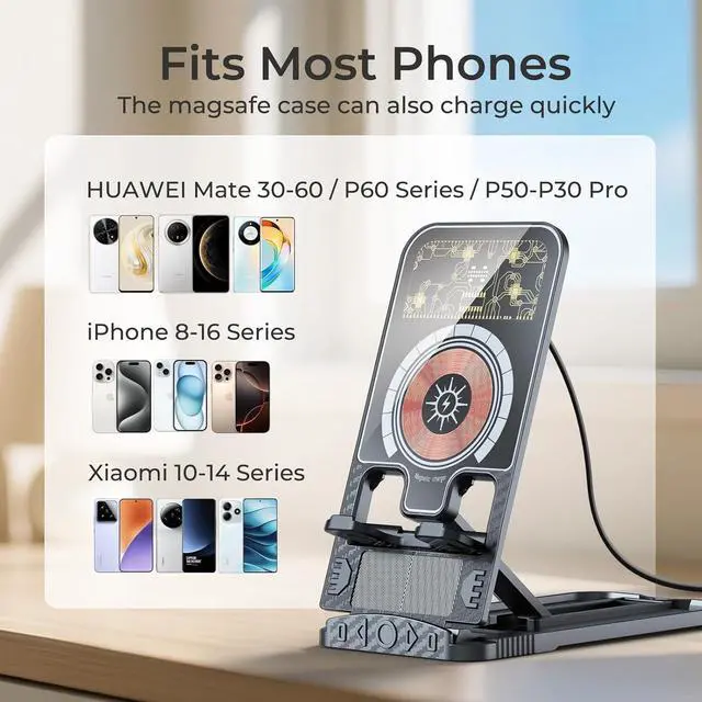 Alt view image 7 of 7 - 2 Packs 15W Fast Wireless Phone Charger Foldable Cell Phone Wireless Charging Station Compatible with iPhone 16 15 14 13 12 11 Pro Xs Xs Max Xr X 8 Series Ultra Thin(No AC Adapter&Type C Cable)