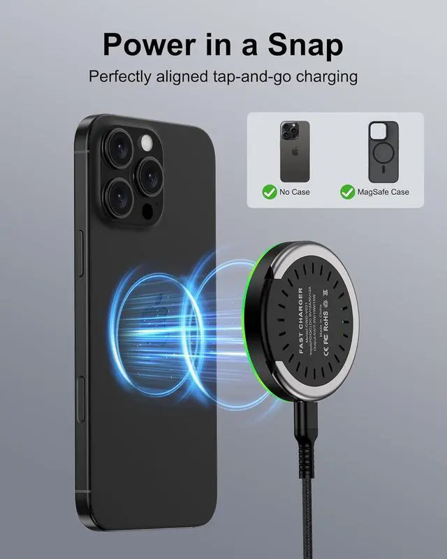 Alt view image 5 of 7 - Magnetic Wireless Charger iPhone Fast Charging Pad for iPhone 17/Air/17Pro/16e/16 Pro Max/15Pro/14/13/12 15W Fast  Magsafe Wireless Charger Stand & USB-C Block cargador inalmbrico para i Phone