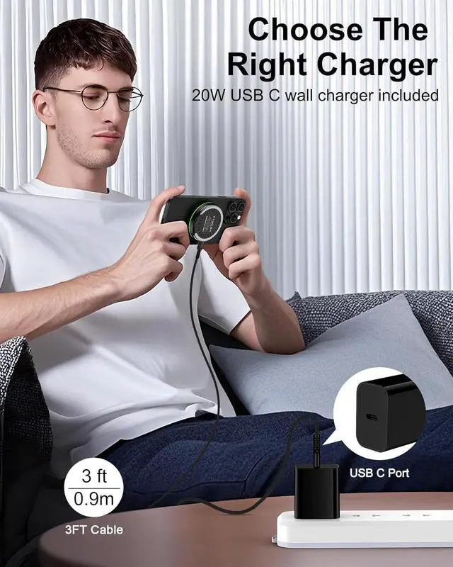 Alt view image 6 of 7 - Magnetic Wireless Charger iPhone Fast Charging Pad for iPhone 17/Air/17Pro/16e/16 Pro Max/15Pro/14/13/12 15W Fast  Magsafe Wireless Charger Stand & USB-C Block cargador inalmbrico para i Phone