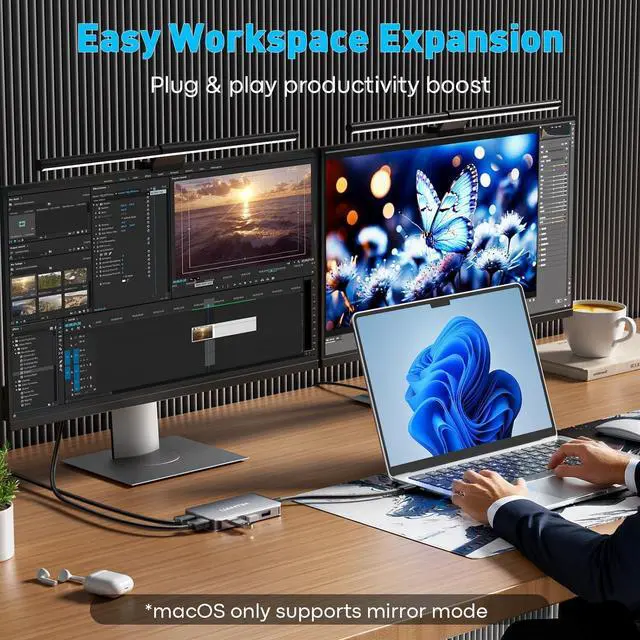 Alt view image 2 of 7 - USB C Docking Station Dual Monitor with 2 HDMI 6-in-1 USB C Hub Laptop Docking Station with 4K HDMI 3 USB-A 100W PD Charging Thunderbolt Dock Compatible with  HP  Surface