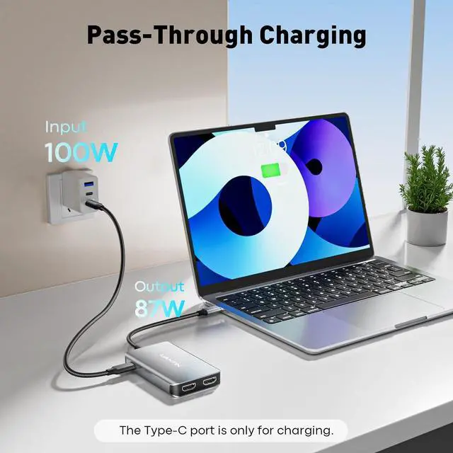 Alt view image 5 of 7 - USB C Docking Station Dual Monitor with 2 HDMI 6-in-1 USB C Hub Laptop Docking Station with 4K HDMI 3 USB-A 100W PD Charging Thunderbolt Dock Compatible with  HP  Surface