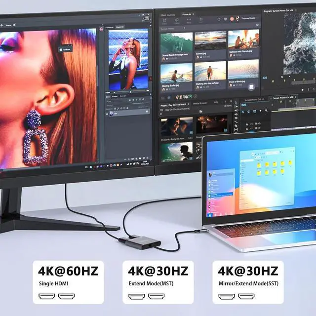 Alt view image 4 of 7 - (2 in 1) USB C to Dual Hdmi Adapter for 2 Monitors (MST is not Support on MacOS MacOS Allows Monitor Display 2 Separate Screens Windows Allows Monitor Display 3 Separate Screens)