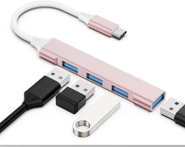 Alt view image 2 of 7 - Mac USB C Adapter - Type C USB Adapter Hub with 4 Ports: 1 USB 3.0 + 3 USB 2.0 Ultra-Slim Aluminum Design 5Gbps Transfer Adapter for Mac USB C Type C USB Hub (Pink)