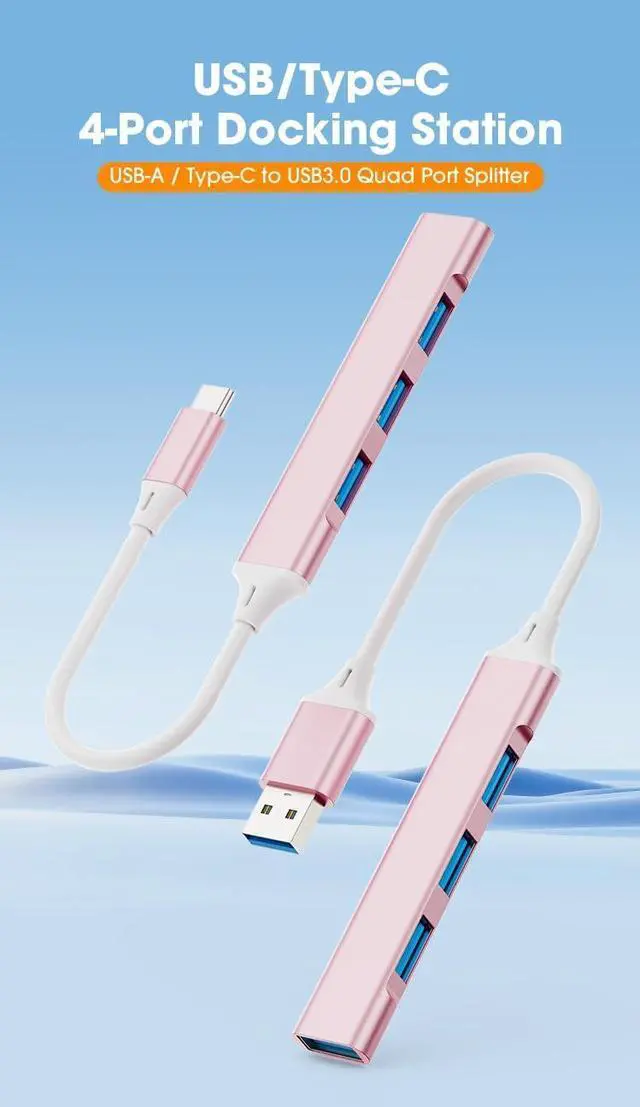 Alt view image 5 of 7 - Mac USB C Adapter - Type C USB Adapter Hub with 4 Ports: 1 USB 3.0 + 3 USB 2.0 Ultra-Slim Aluminum Design 5Gbps Transfer Adapter for Mac USB C Type C USB Hub (Pink)