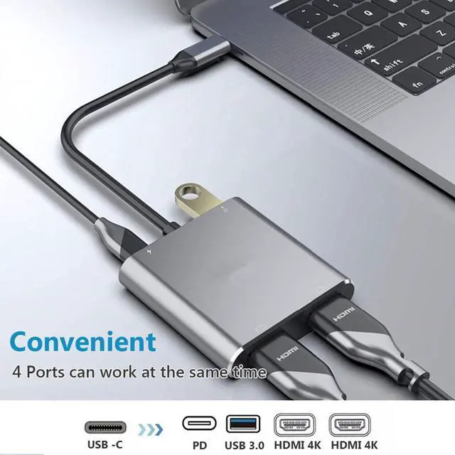 Alt view image 2 of 6 - USB C to Dual HDMI Adapter USB-C Hub Multiport Adapter with 4K USB 3.0 PD 100W Support 2 HDMI Splitter Display for MacBook iPhone 16/15 Laptop Google Phone  Galaxy