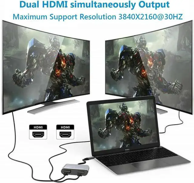 Alt view image 3 of 6 - USB C to Dual HDMI Adapter USB-C Hub Multiport Adapter with 4K USB 3.0 PD 100W Support 2 HDMI Splitter Display for MacBook iPhone 16/15 Laptop Google Phone  Galaxy