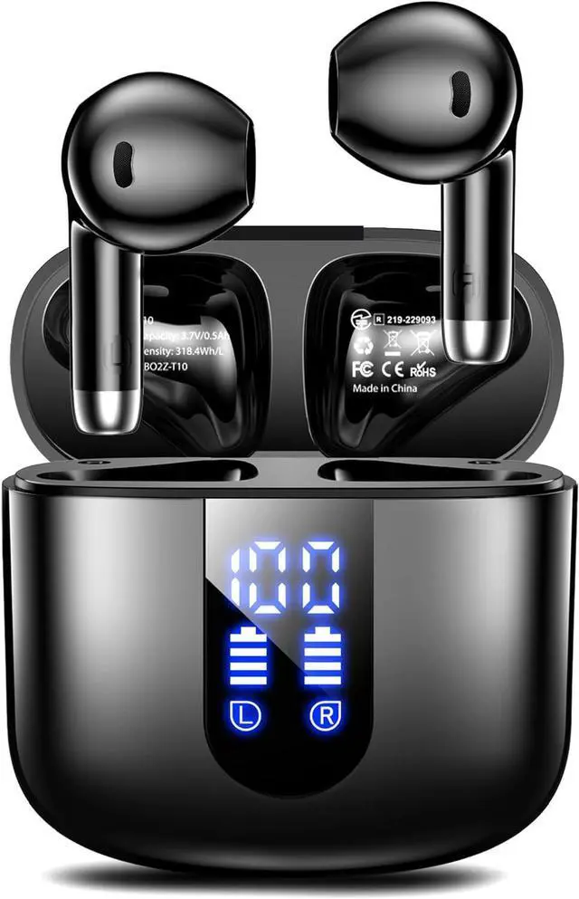 Main image of Wireless Earbuds Bluetooth Headphones with Deep Bass Stereo 48H Playback Ear Buds with LED Power Display Lightweight IPX7 in-Ear Earphones with Mic for iPhone/Android/iPad Black