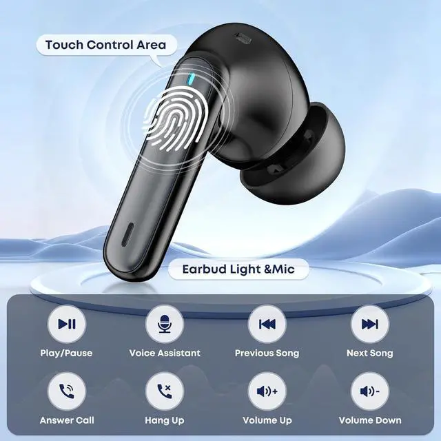 Alt view image 6 of 6 - A10 Pro Wireless Earbuds Bluetooth 5.3 HiFi Stereo 50H Playback LED Digital Display Earphones ENC Noise Cancelling Mic Ergonomic Sport Headphone Headset for Gym/Running/Work-Black
