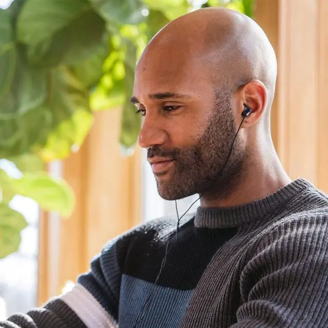 Alt view image 5 of 7 - ErgoFit Wired Earbuds 3.5mm Jack In-Ear Headphones with Dynamic Crystal-Clear Sound and Soft Ergonomic Custom-Fit Earpieces (S/M/L) for Phones and Laptops - RP-HJE120-KA (Matte Black)