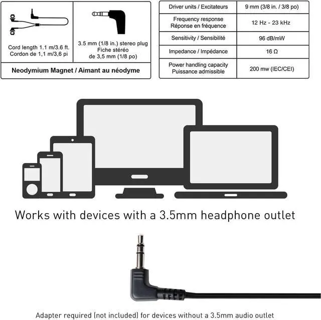 Alt view image 6 of 7 - ErgoFit Wired Earbuds 3.5mm Jack In-Ear Headphones with Dynamic Crystal-Clear Sound and Soft Ergonomic Custom-Fit Earpieces (S/M/L) for Phones and Laptops - RP-HJE120-KA (Matte Black)