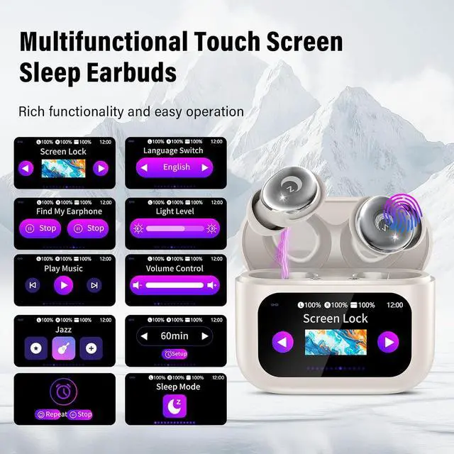 Alt view image 6 of 7 - Sleep Earbuds Bluetooth 5.4 in Ear Smart Touch Screen Earbuds 48H Sleep Headphones Small Design for Side Sleepers Crystal-Clear Calls Ear Buds 5 EQ Modes IPX7 Waterproof Earphones Bee White