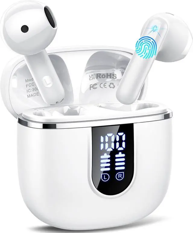 Main image of Wireless Earbuds Bluetooth 5.4 Headphones with 3D Bass Stereo 40H Ultralight in-Ear Buds Bluetooth Earbuds with 4 ENC Noise Cancelling Mic USB-C IP7 Waterproof Earphones for Android iOS Milky