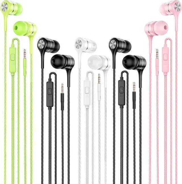 Main image of Wired Earbuds with Microphone 5 Pack in-Ear Headphones with Heavy Bass High Sound Quality Earphones Compatible with iPad Laptop MP3 Android Smartphones Fits All 3.5mm Jack Device