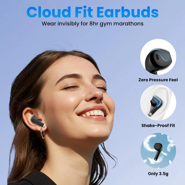 Alt view image 4 of 7 - Wireless Earbuds Bluetooth Headphones with Deep Bass Stereo 48H Playback Ear Buds with LED Power Display Lightweight IPX7 in-Ear Earphones with Mic for iPhone/Android/iPad Black