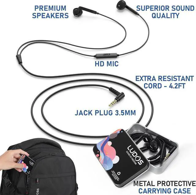 Alt view image 2 of 7 - FEROX Wired Earbuds in-Ear Headphones 5 Year Warranty Earphones with Microphone Noise Isolation Corded for 3.5mm Jack Ear Buds for iPhone  Computer Laptop Kids School Students