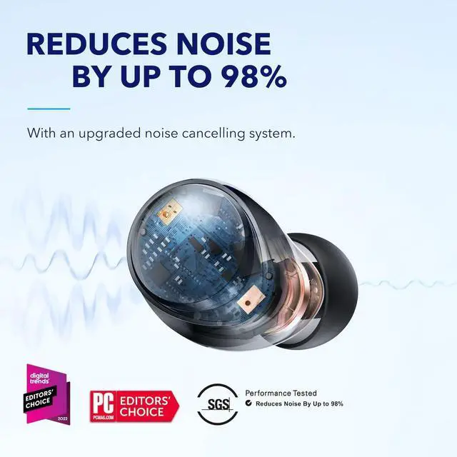 Alt view image 2 of 7 - by  Space A40 Adaptive Active Noise Cancelling Wireless Earbuds Reduce Noise by Up to 98% Ultra Long 50H Playtime 10H Single Playtime Hi-Res Sound Comfortable Fit Wireless Charge