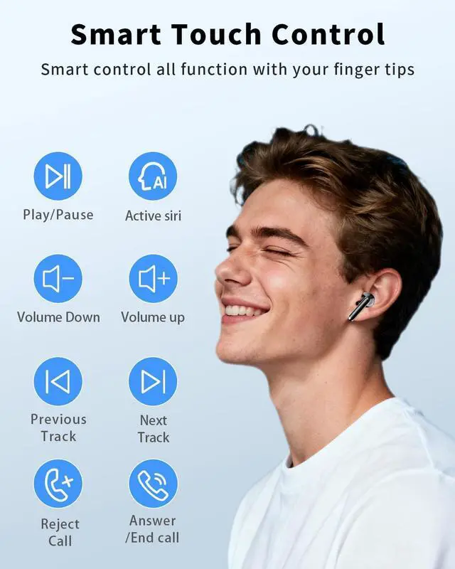 Alt view image 6 of 7 - Wireless Earbuds Bluetooth 5.4 Headphones with 50H Playback Deep Bass Stereo Ear Buds Clear Calls with LED Power Display IPX7 Waterproof in-Ear Earphones with Mic for Phone/Android/iPad Black