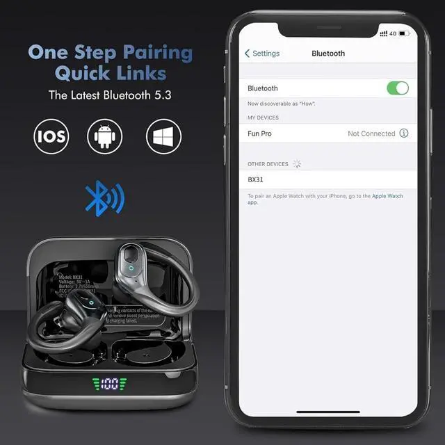 Alt view image 4 of 7 - Wireless Earbuds Sports Bluetooth Headphones 75Hrs Playtime Ear Buds with LED Power Display Noise Canceling Headset IPX7 Waterproof Earphones for Workout/Running