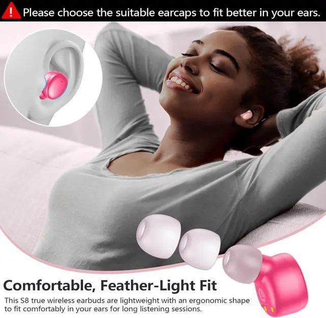 Alt view image 5 of 6 - S8 Mini Wireless Earbuds Bluetooth 5.3 in Ear Light-Weight Headphones 60Hrs Playtime Ear Buds with Charging Case Bluetooth Headsets Premium Sound with Deep Bass for Sport-Pink