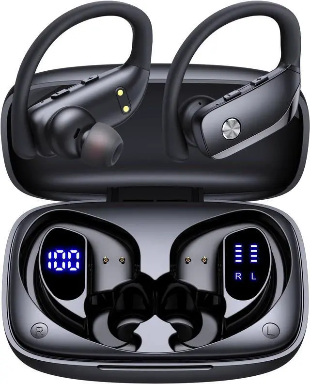 Main image of Wireless Earbuds Bluetooth Headphones Over Ear Hooks Ear Buds with 80H Playtime LED Power Display Dual Mic Clear Calls Sports Wireless Ear Buds Bluetooth Earbuds for Running Gym Workout Black