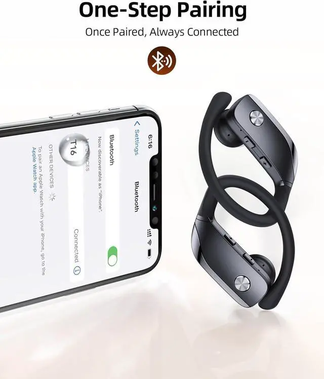 Alt view image 4 of 6 - Wireless Earbuds Bluetooth Headphones Over Ear Hooks Ear Buds with 80H Playtime LED Power Display Dual Mic Clear Calls Sports Wireless Ear Buds Bluetooth Earbuds for Running Gym Workout Black