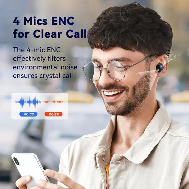 Alt view image 3 of 7 - Free 2S Wireless Earbuds [Upgraded Version] Bluetooth Earbuds with Deep Bass 4 Mics for Clear Call Customizable EQ App IPX7 Waterproof in-Ear Headphones 30H Playtime Wireless Charging