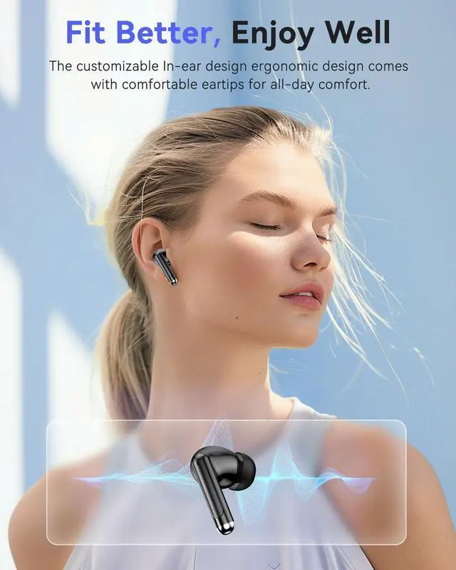 Alt view image 2 of 7 - Bluetooth Headphones True Wireless Earbuds 50H Playback LED Power Display Earphones with Charging Case IPX7 Waterproof in-Ear Ear Buds with Mic for Smart Phone Computer Sports Blac