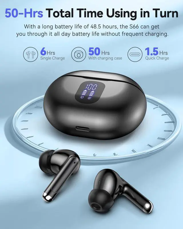 Alt view image 4 of 7 - Bluetooth Headphones True Wireless Earbuds 50H Playback LED Power Display Earphones with Charging Case IPX7 Waterproof in-Ear Ear Buds with Mic for Smart Phone Computer Sports Blac