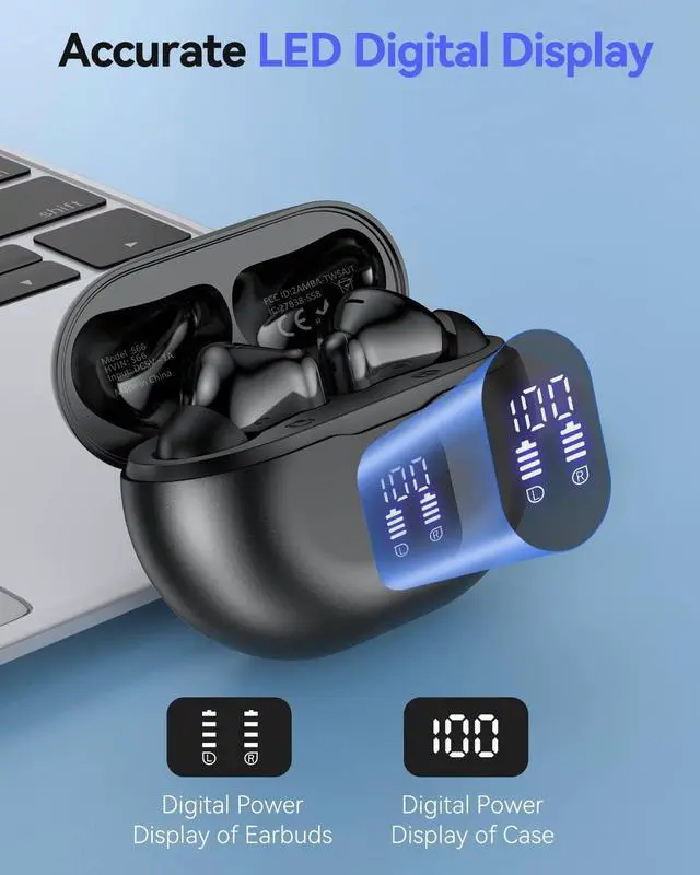 Alt view image 6 of 7 - Bluetooth Headphones True Wireless Earbuds 50H Playback LED Power Display Earphones with Charging Case IPX7 Waterproof in-Ear Ear Buds with Mic for Smart Phone Computer Sports Blac