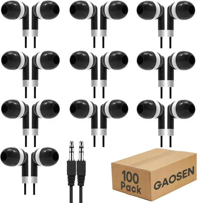 Main image of Bulk Earbuds Headphones 100 Pack for Kids School Classroom Black Dot in-Ear Earphones Student Wired Ear Buds with 3.5 mm Jack for Computer Chromebook Laptop PC(GS01 100 Black)