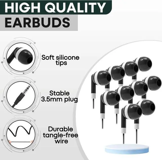 Alt view image 3 of 7 - Bulk Earbuds Headphones 100 Pack for Kids School Classroom Black Dot in-Ear Earphones Student Wired Ear Buds with 3.5 mm Jack for Computer Chromebook Laptop PC(GS01 100 Black)