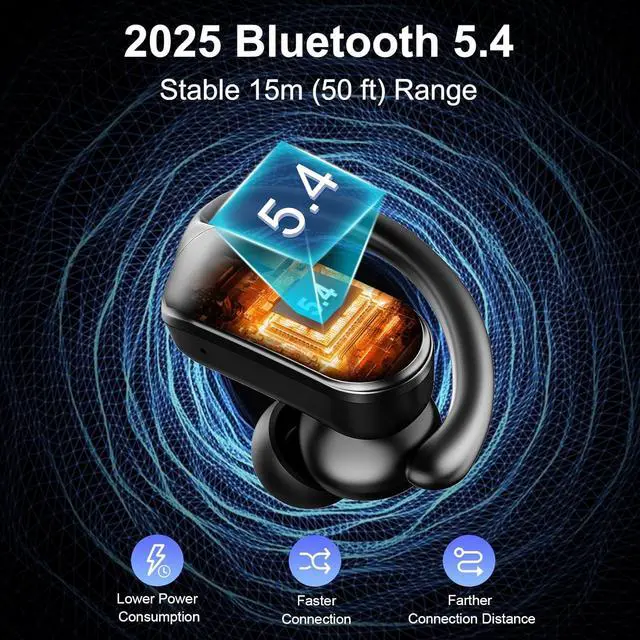 Alt view image 2 of 7 - Wireless Earbuds Sports Bluetooth 5.4 Headphones IPX8 Waterproof 70H Over Ear Buds with Deep Bass Sound 4 ENC Noise Cancelling Mics USB-C Fast Charging Earphones with Earhooks for Workout/Running