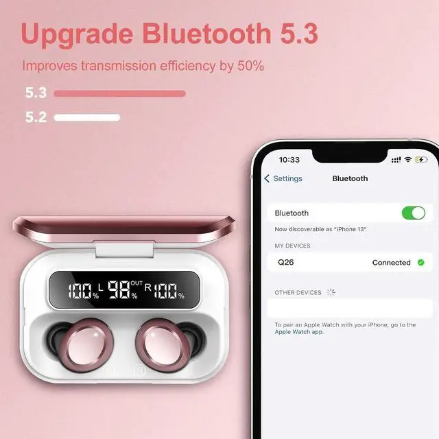 Alt view image 4 of 6 - Ear Buds Wireless Bluetooth Earbuds Bluetooth 5.3 Headphones with 4 ENC Noise Cancelling Mic Powerful Bass In-Ear Earbuds with LED Display 128H IP7 Waterproof 2024 New Earphones for sports/running