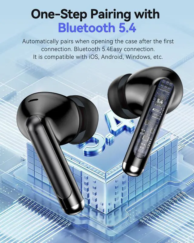 Alt view image 7 of 7 - Bluetooth Headphones True Wireless Earbuds 50H Playback LED Power Display Earphones with Charging Case IPX7 Waterproof in-Ear Ear Buds with Mic for Smart Phone Computer Sports Blac