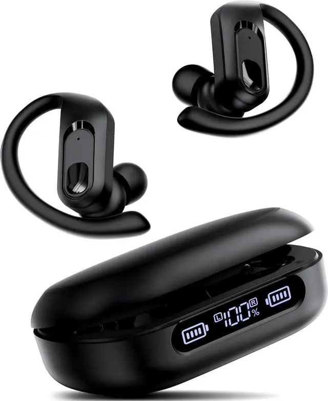 Main image of Active Noise Cancelling Ear Buds Wireless Earbuds Bluetooth Headphones 96Hrs Playback LED Display Over-Ear Waterproof Earphones with Earhooks Mics Clear Call for Sport Pure Black