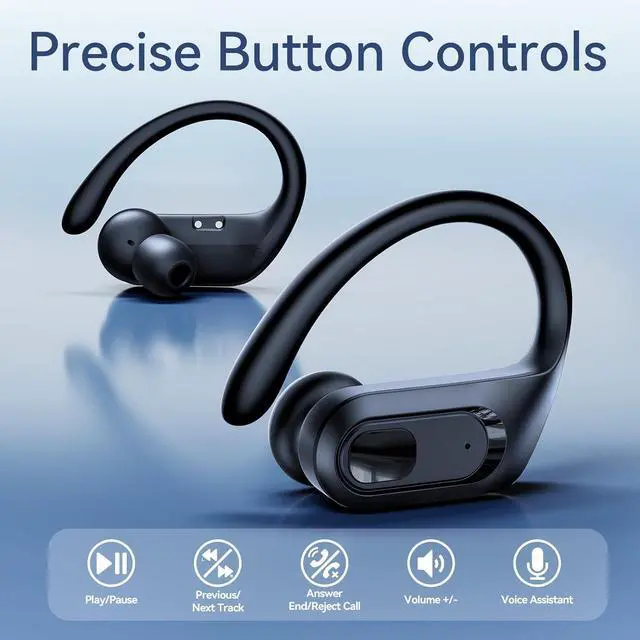 Alt view image 4 of 7 - Active Noise Cancelling Ear Buds Wireless Earbuds Bluetooth Headphones 96Hrs Playback LED Display Over-Ear Waterproof Earphones with Earhooks Mics Clear Call for Sport Pure Black