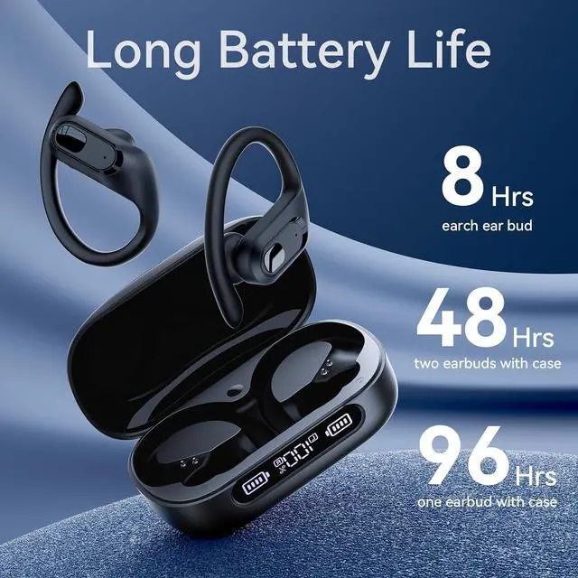 Alt view image 3 of 7 - Active Noise Cancelling Ear Buds Wireless Earbuds Bluetooth Headphones 96Hrs Playback LED Display Over-Ear Waterproof Earphones with Earhooks Mics Clear Call for Sport Pure Black