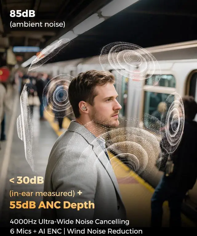 Alt view image 6 of 7 - H3 Hi-Res Wireless Bluetooth Headphones with LDAC aptX Lossless Triple Units (1DD+2BA) 55dB Active Noise Cancellation 6 AI Microphones Transparent Mode BT5.4 APP 37H IPX5