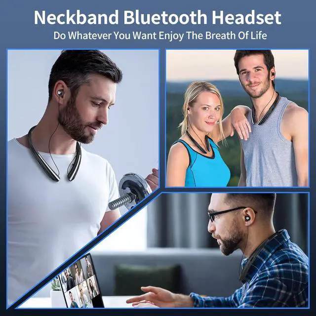 Alt view image 7 of 7 - Bluetooth Headphones Retractable Neckband Bluetooth Headset with Microphone Vibration Call Stereo Noise Cancelling Earphones for Workout Sports Driving (Black)