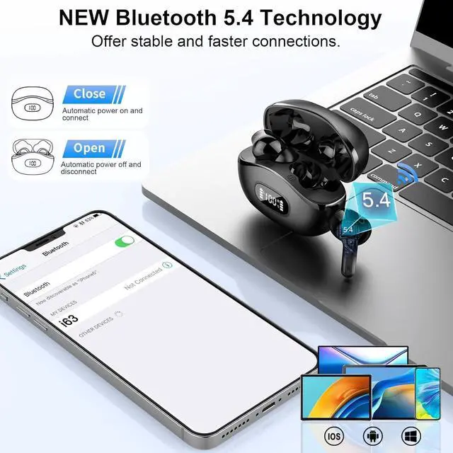 Alt view image 3 of 7 - Wireless Earbuds Bluetooth Headphones 5.4 HiFi Stereo Ear Buds with 4 ENC Noise Cancelling Mics 48H Bluetooth Earbuds with Dual LED Display IP7 Waterproof in Ear Earphones for Android iOS Black