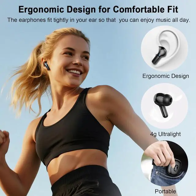 Alt view image 5 of 7 - Wireless Earbuds Bluetooth Headphones 5.4 HiFi Stereo Ear Buds with 4 ENC Noise Cancelling Mics 48H Bluetooth Earbuds with Dual LED Display IP7 Waterproof in Ear Earphones for Android iOS Black
