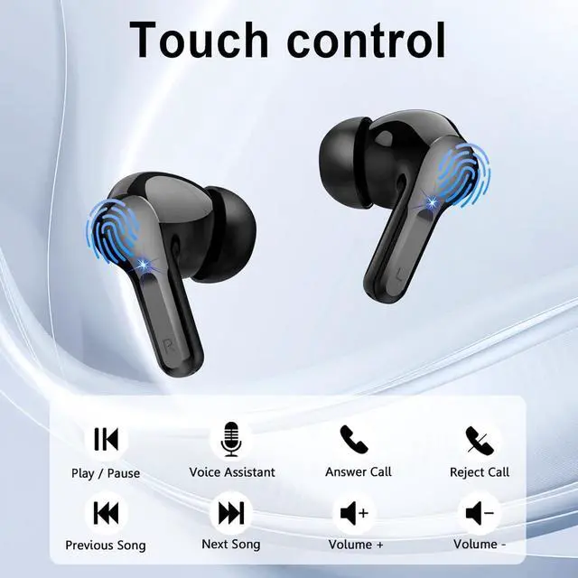Alt view image 6 of 7 - Wireless Earbuds Bluetooth Headphones 5.4 HiFi Stereo Ear Buds with 4 ENC Noise Cancelling Mics 48H Bluetooth Earbuds with Dual LED Display IP7 Waterproof in Ear Earphones for Android iOS Black