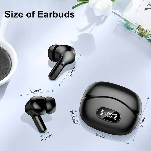 Alt view image 7 of 7 - Wireless Earbuds Bluetooth Headphones 5.4 HiFi Stereo Ear Buds with 4 ENC Noise Cancelling Mics 48H Bluetooth Earbuds with Dual LED Display IP7 Waterproof in Ear Earphones for Android iOS Black