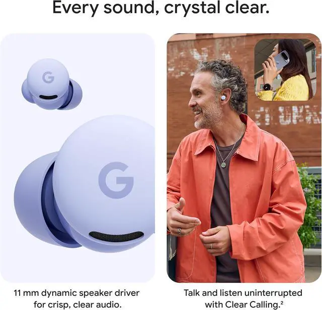 Alt view image 3 of 7 - Pixel Buds 2a - Wireless Bluetooth Earbuds with Active Noise Cancellation and Transparency Mode - Lightweight Comfortable Fit - 20-Hour Battery - Water Resistant - Built for Gemini - Iris