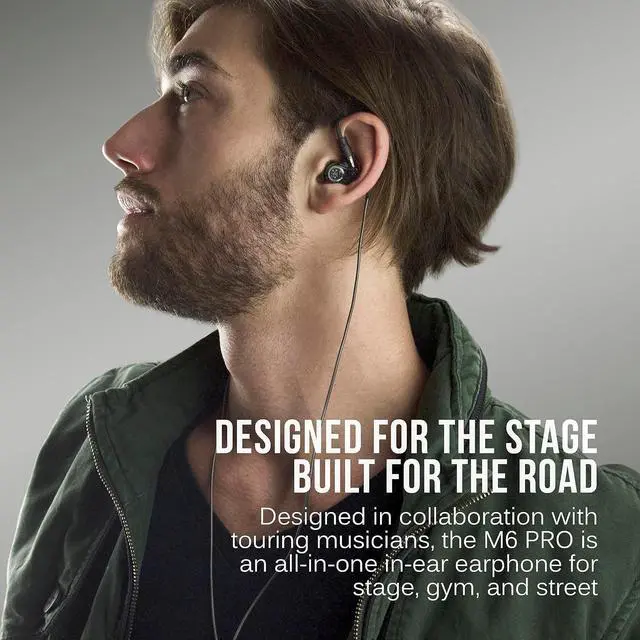 Alt view image 2 of 7 - M6 PRO In Ear Monitor Headphones for Musicians 2nd Gen Model With Upgraded Sound Memory Wire Earhooks & Replaceable Cables Noise Isolating Professional Earbuds 2 Cords Included (Black)