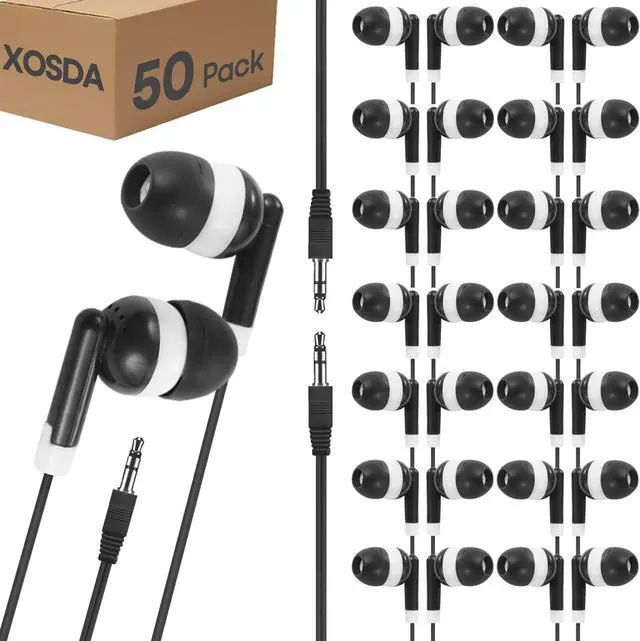 Main image of 50 Pack Bulk Earbuds Headphones for Kids Classroom Wholeslae Wired Earphones Class Set for School Students Children Toddler Teens Boys Girls(XPG101 50 Black)