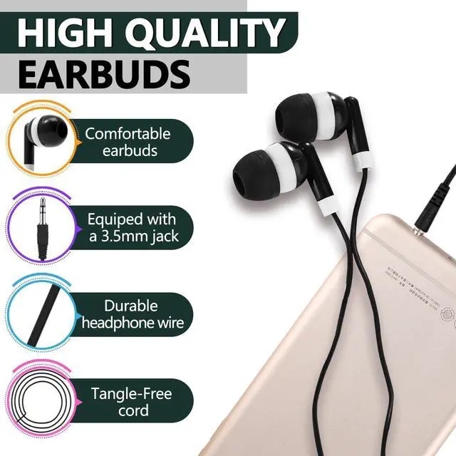 Alt view image 3 of 7 - 50 Pack Bulk Earbuds Headphones for Kids Classroom Wholeslae Wired Earphones Class Set for School Students Children Toddler Teens Boys Girls(XPG101 50 Black)