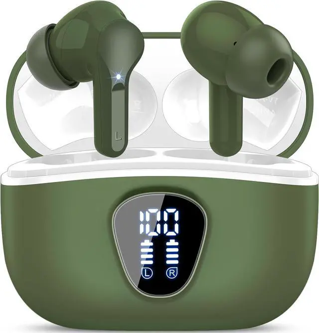 Main image of Wireless Earbuds Bluetooth 5.4 Headphones HiFi Stereo Bluetooth Earbuds with ENC Noise Cancelling Mic IP7 Waterproof in Ear Earphones 48H LED Display Ear buds for Pad Workout Sports Retro Green