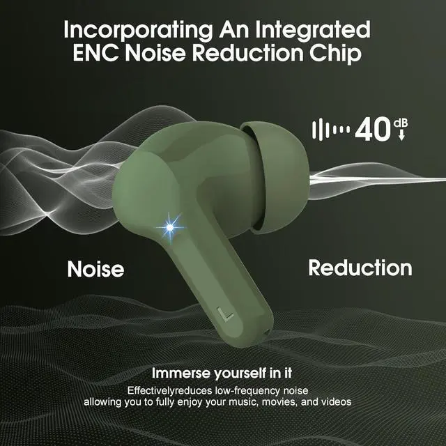 Alt view image 4 of 7 - Wireless Earbuds Bluetooth 5.4 Headphones HiFi Stereo Bluetooth Earbuds with ENC Noise Cancelling Mic IP7 Waterproof in Ear Earphones 48H LED Display Ear buds for Pad Workout Sports Retro Green